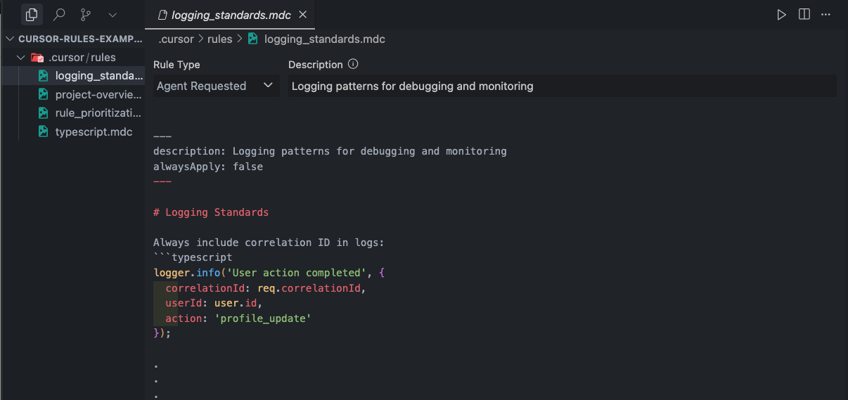 Cursor rules example of a micro workflow rule